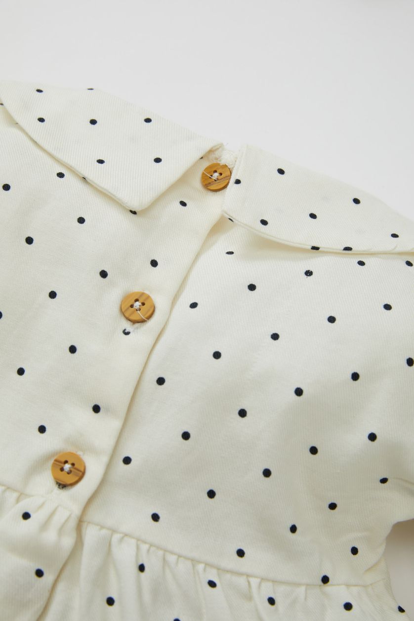 طفلة صغيرة اللون الحجري فستان بناتي تويل منقط قصة عادية كم طويل