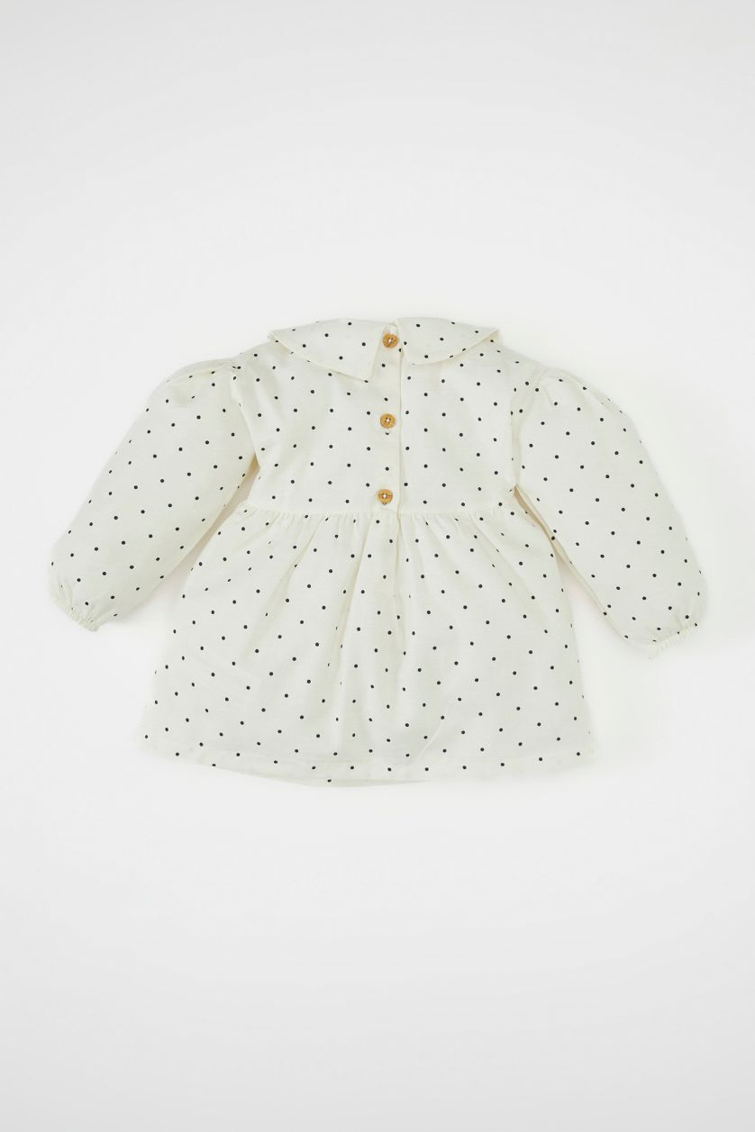 طفلة صغيرة اللون الحجري فستان بناتي تويل منقط قصة عادية كم طويل