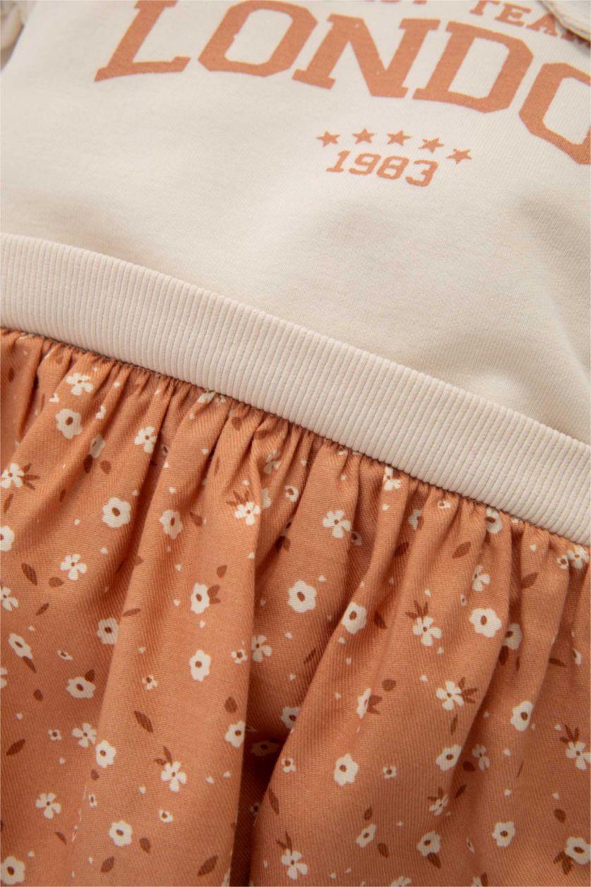 BABY GIRL Stone Girl Polo Neck Printed Skirt Floral Sweatshirt Dress