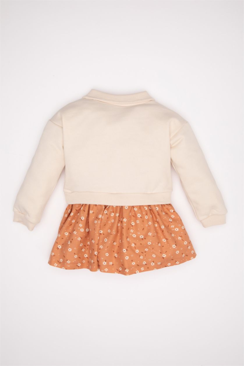 BABY GIRL Stone Girl Polo Neck Printed Skirt Floral Sweatshirt Dress