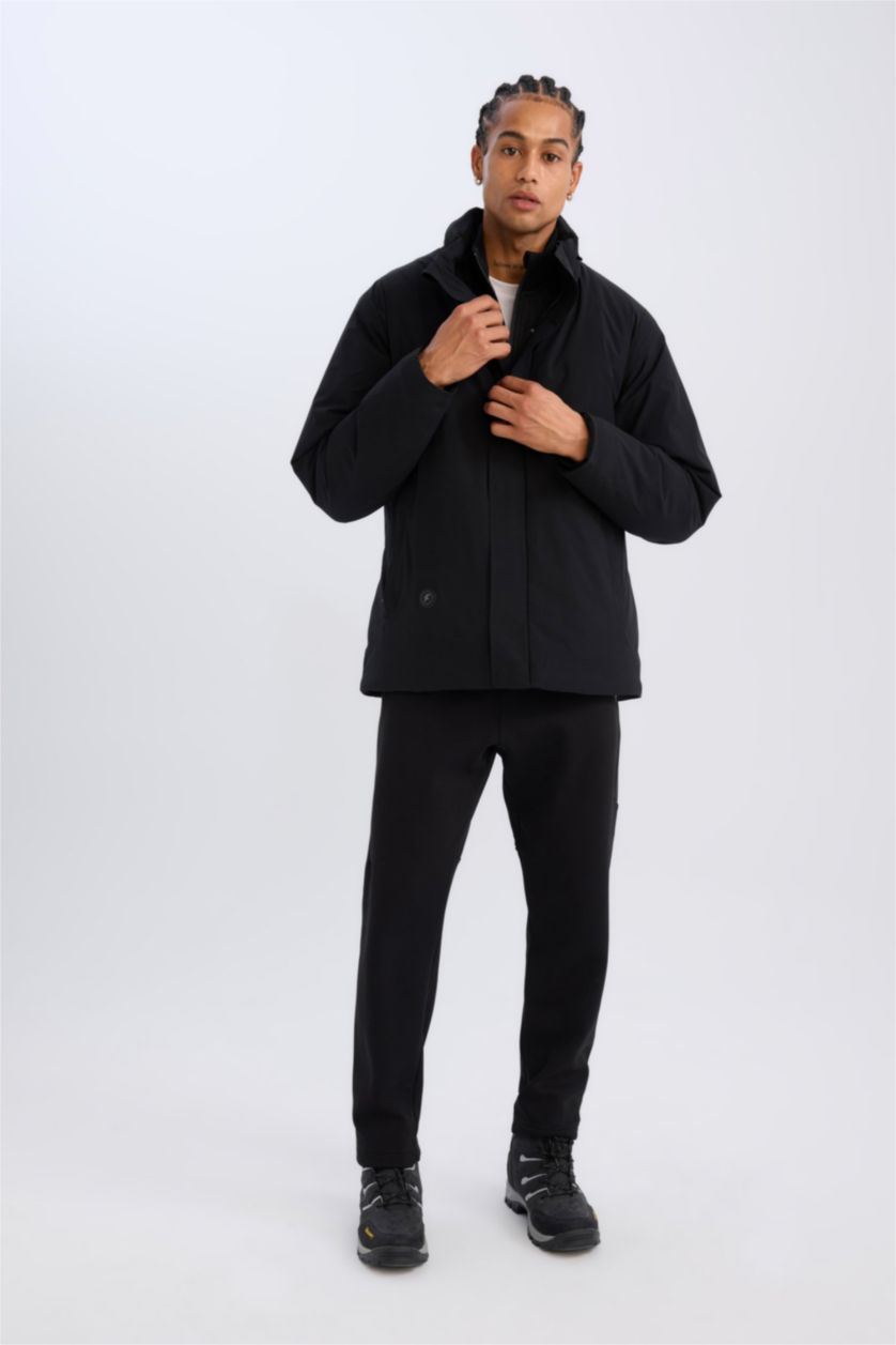 Erkek Siyah Su İtici Fermuarlı Mont