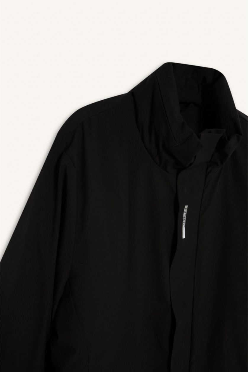 Erkek Siyah Su İtici Fermuarlı Mont