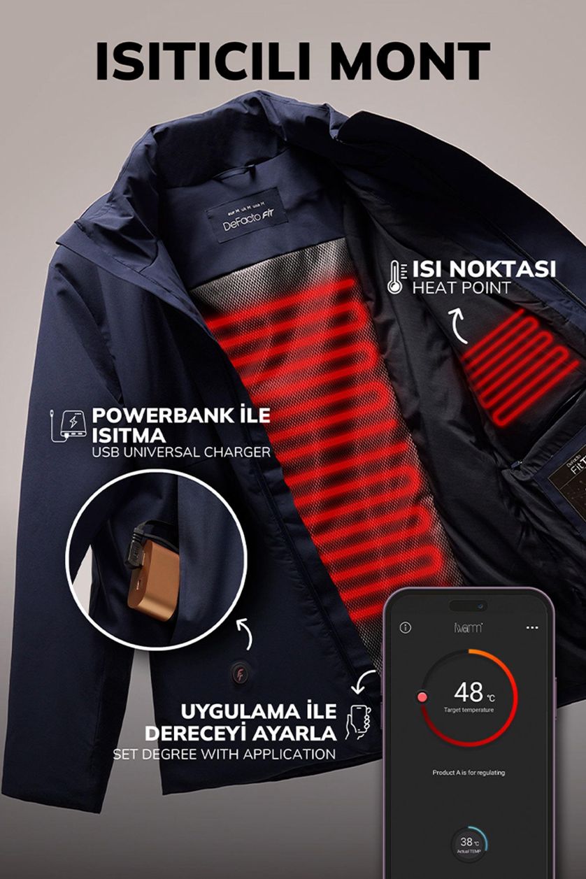 Erkek İndigo Su İtici Fermuarlı Mont