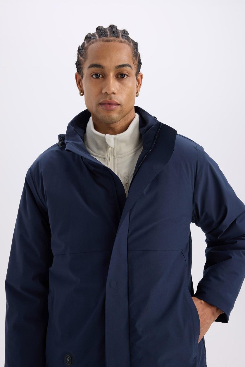 Erkek İndigo Su İtici Fermuarlı Mont