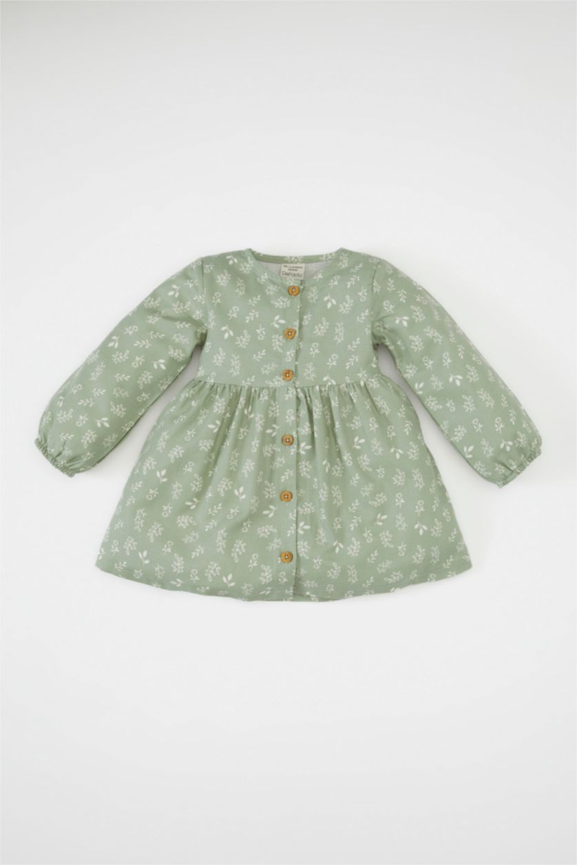 طفلة صغيرة نعناع فستان بنقشة الزهور تويل قصة عادية كم طويل برقبة بالدانتيل