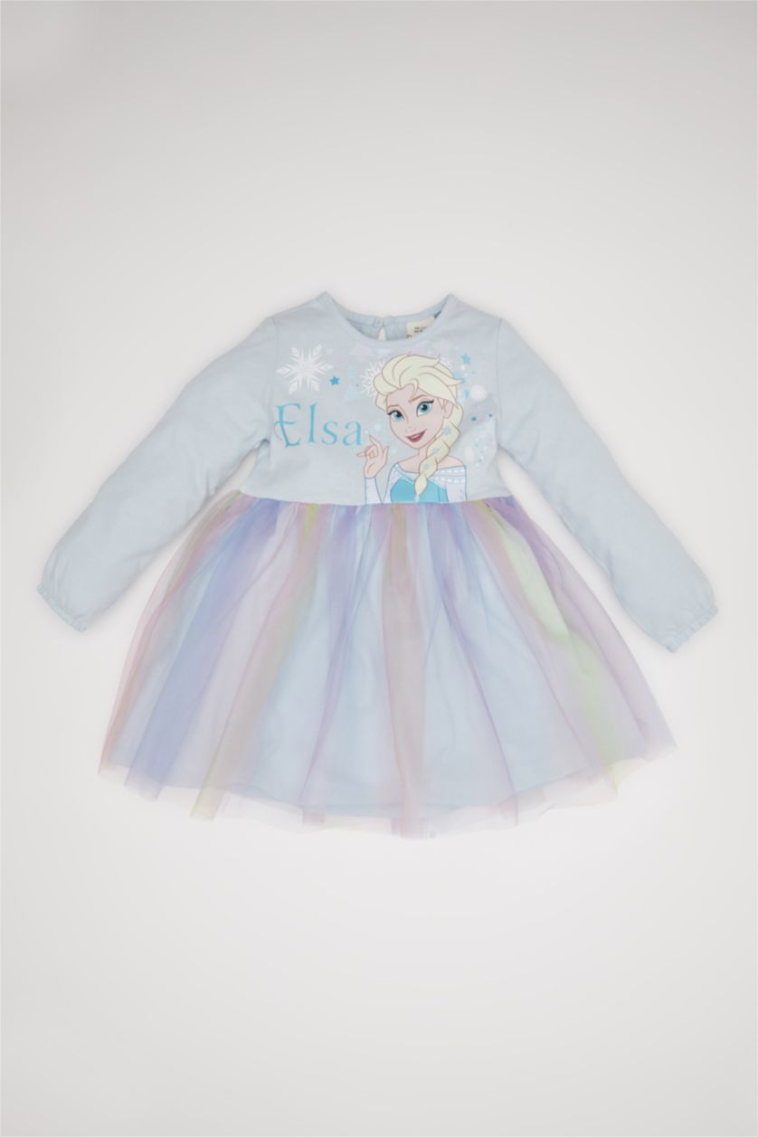 Kız Bebek Açık Mavi Kız Bebek Frozen Uzun Kollu Tütü Etekli Elbise