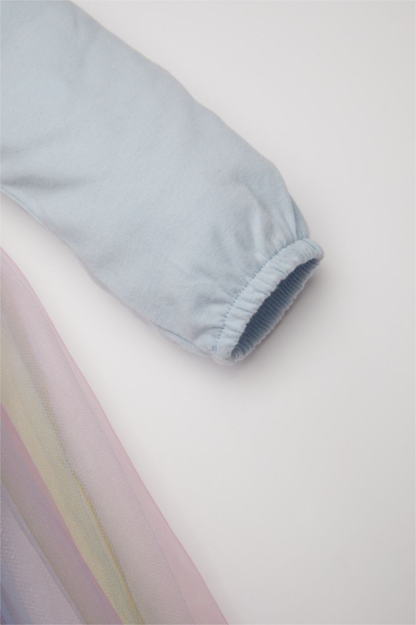 Kız Bebek Açık Mavi Kız Bebek Frozen Uzun Kollu Tütü Etekli Elbise