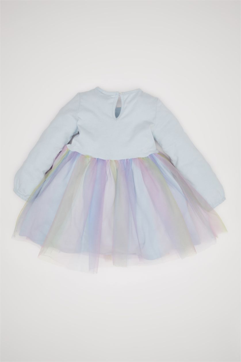 Kız Bebek Açık Mavi Kız Bebek Frozen Uzun Kollu Tütü Etekli Elbise