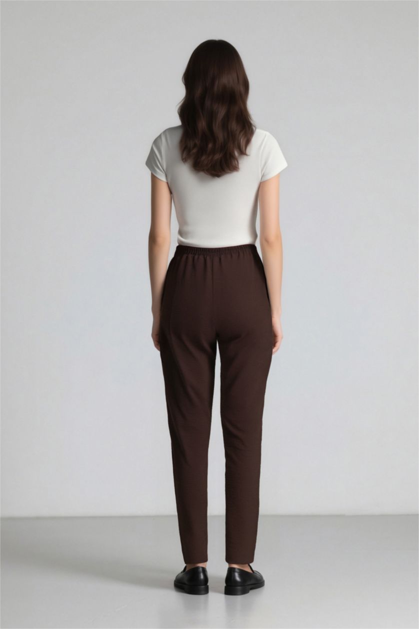 Kadın Kahve Jogger Pantolon Lastikli Bel Bağcıklı Basic Düz Paça