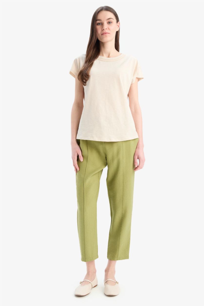 WOMAN Green Elastic Waist Straight Leg Basic Joggers