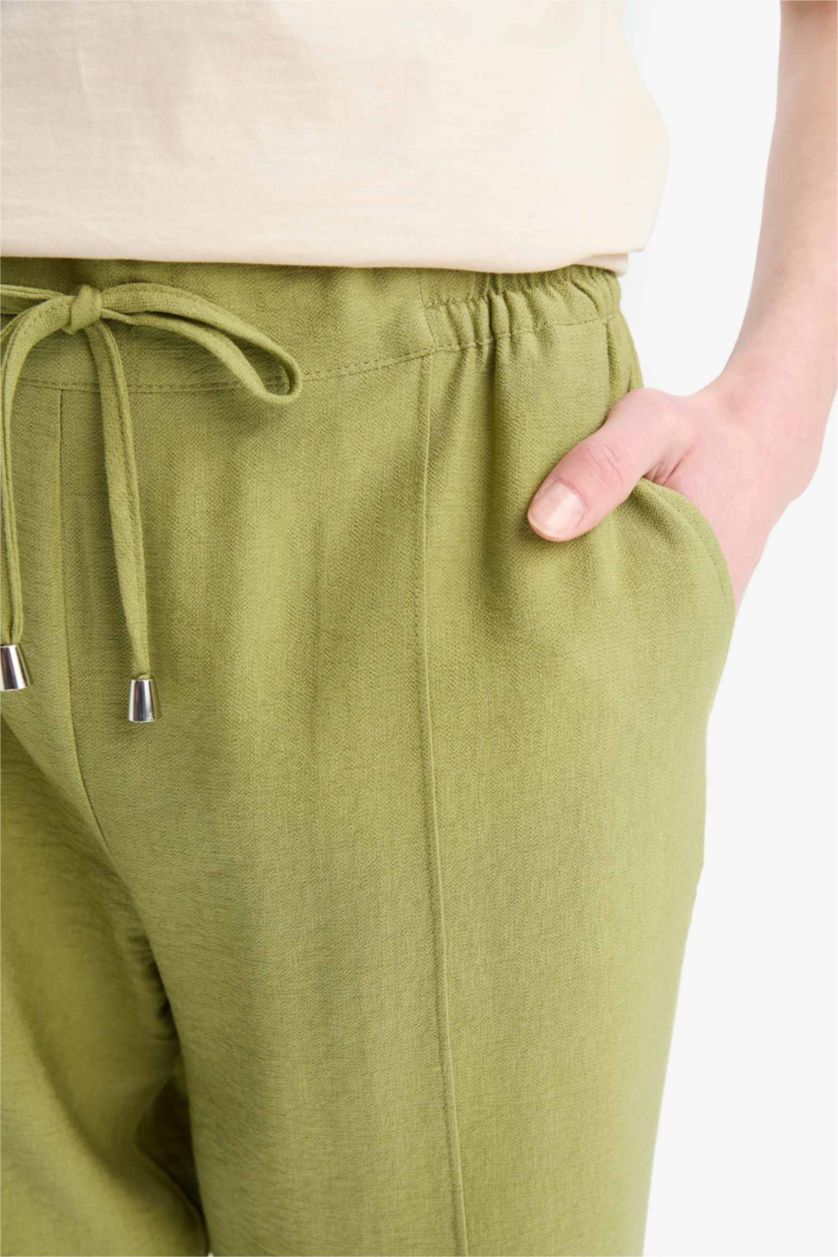 WOMAN Green Elastic Waist Straight Leg Basic Joggers