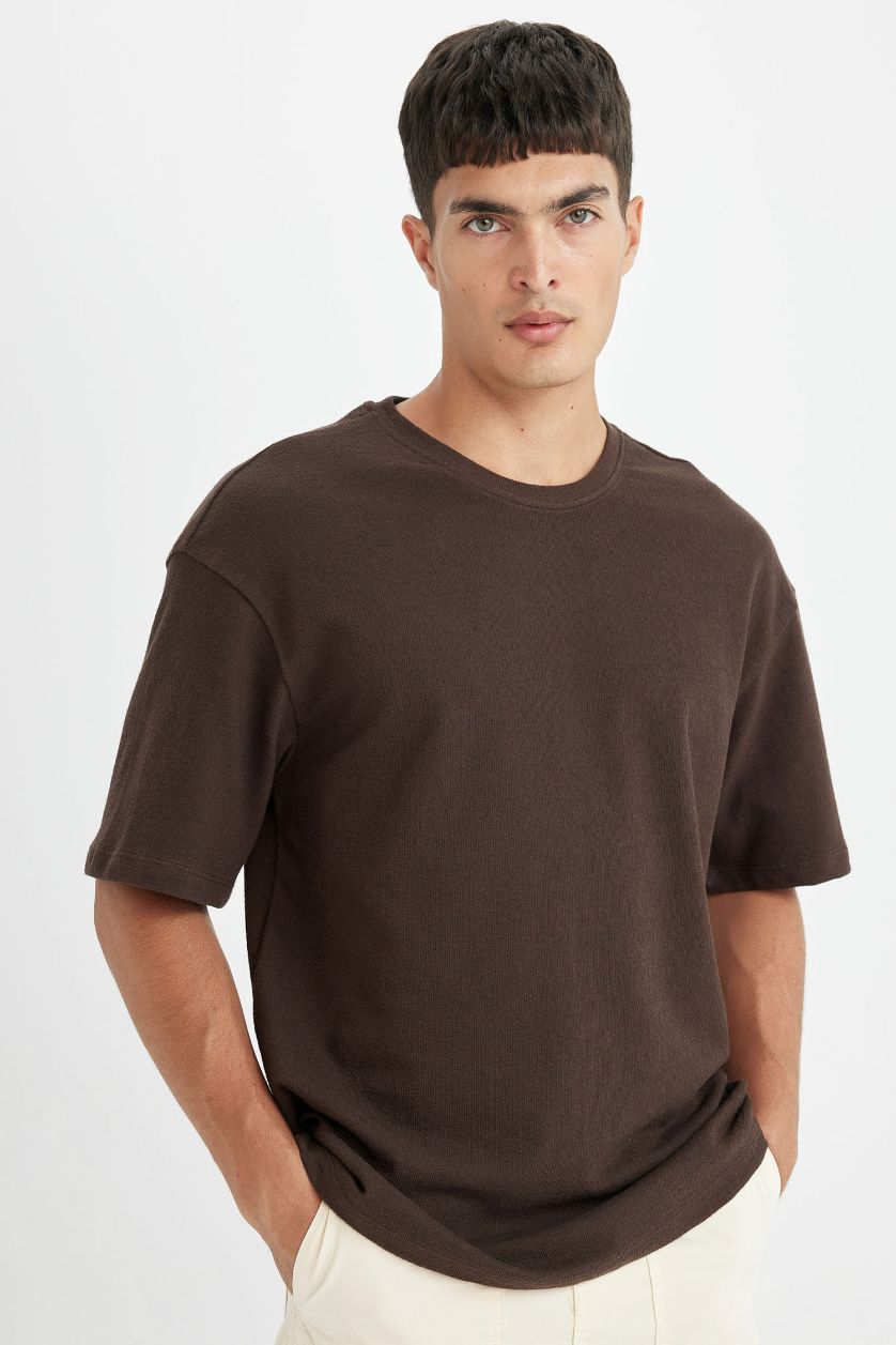 MAN Brown Relax Fit Crew Neck Cotton Short Sleeve Basic T-Shirt