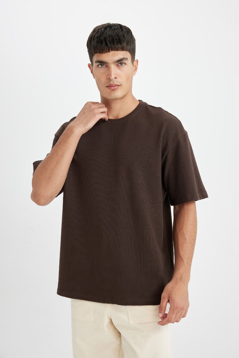MAN Brown Relax Fit Crew Neck Cotton Short Sleeve Basic T-Shirt