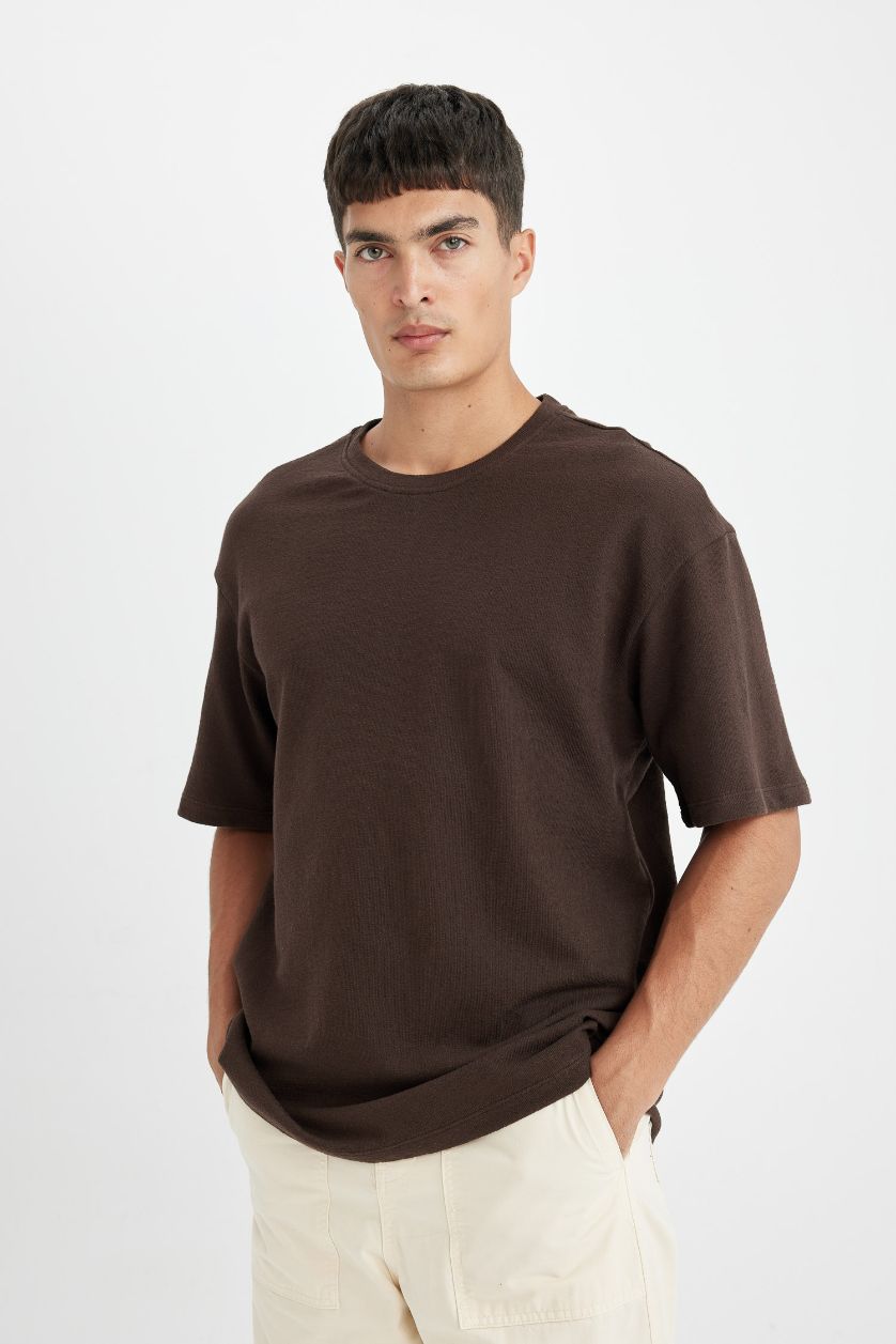 MAN Brown Relax Fit Crew Neck Cotton Short Sleeve Basic T-Shirt