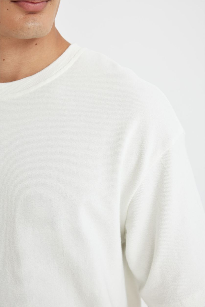 رجالي بيج فاتح تيشيرت قطن نص كم قصة مريحة برقبة مستديرة