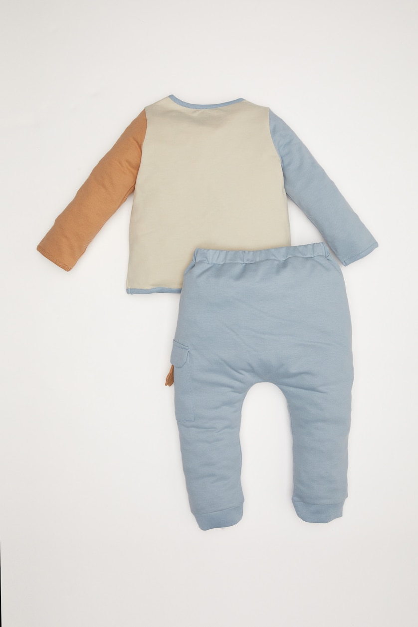 Baby Boys Beige Baby Boy Animal Printed Sweatshirt Jogger Sweatpants 2 Piece Set