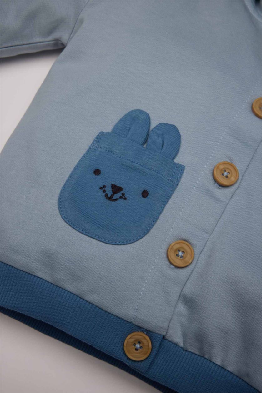 Erkek Bebek Ekru Erkek Bebek 3'lü Takım Zürafa Baskılı Uzun Kollu Tişört Kapüşonlu Sweatshirt Hırka Beli Lastikli Eşofman Altı