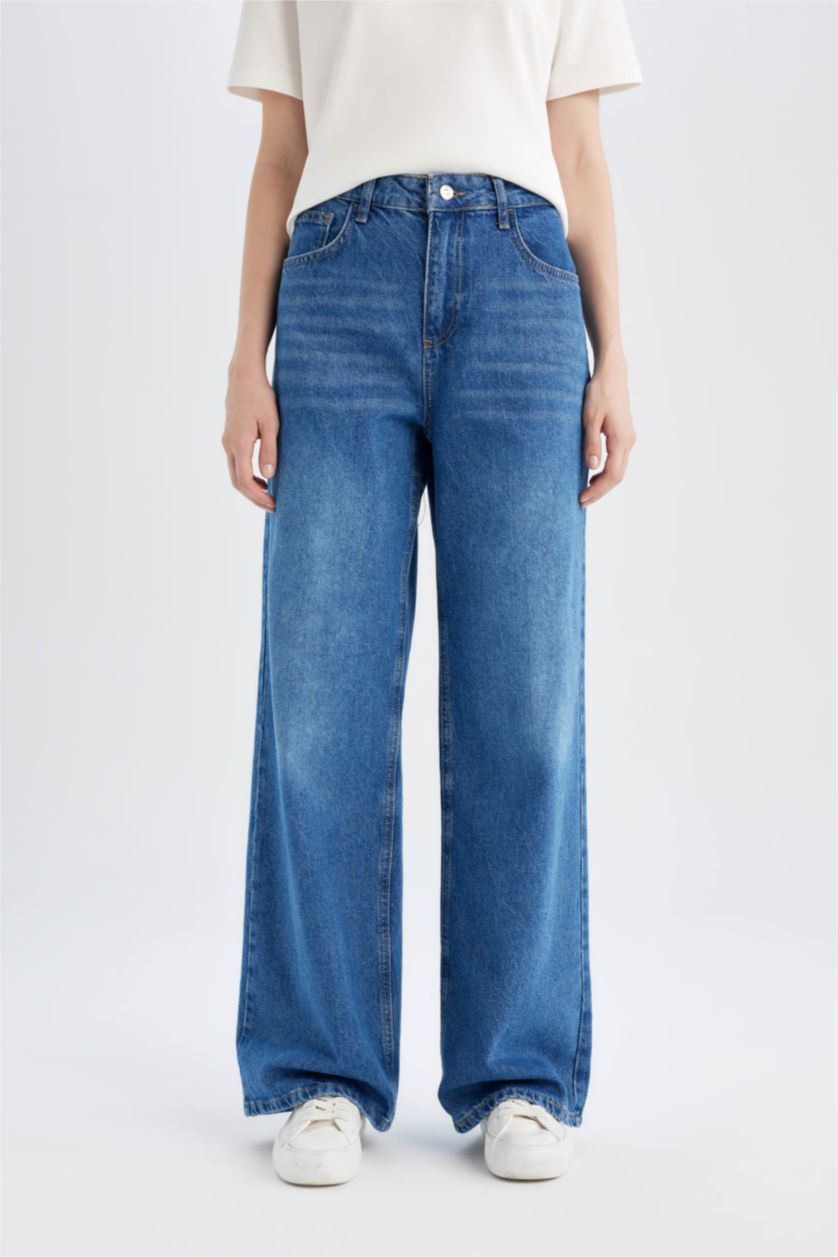 WOMAN Blue Wide Leg Normal Waist Jeans
