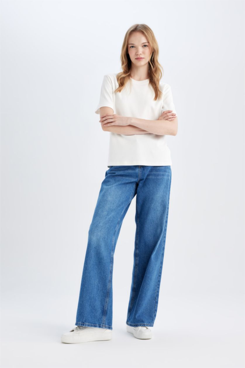 WOMAN Blue Wide Leg Normal Waist Jeans