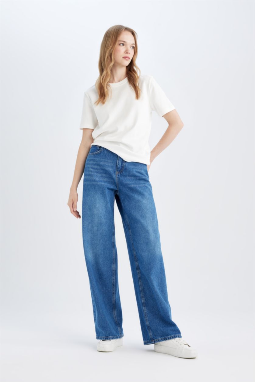 WOMAN Blue Wide Leg Normal Waist Jeans