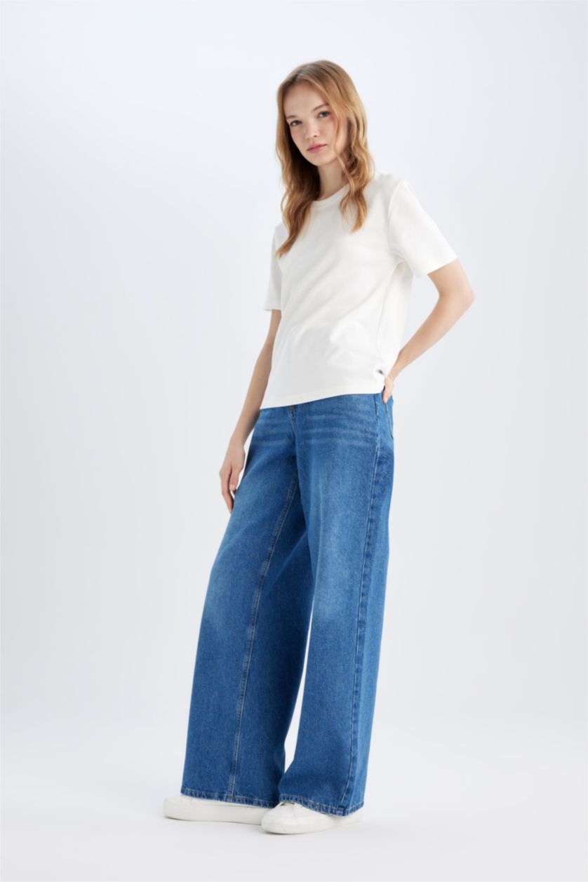 WOMAN Blue Wide Leg Normal Waist Jeans