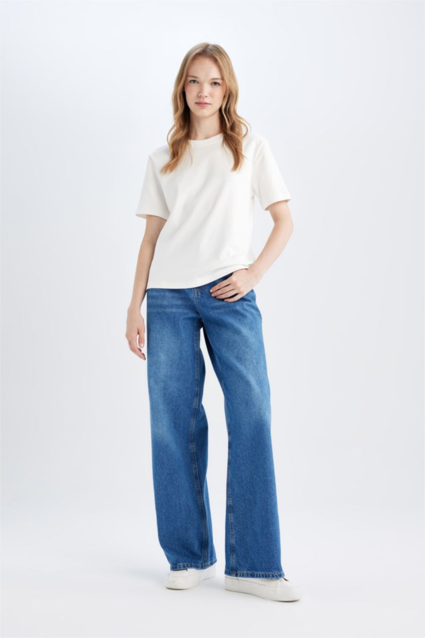 WOMAN Blue Wide Leg Normal Waist Jeans