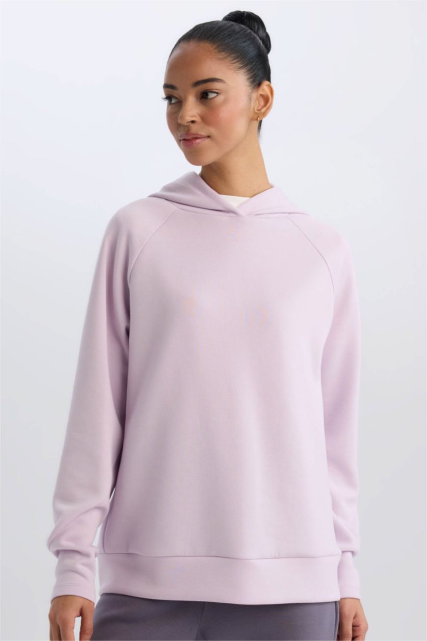 Kadın Lila Standart Fit Kapüşonlu Sporcu Sweatshirt