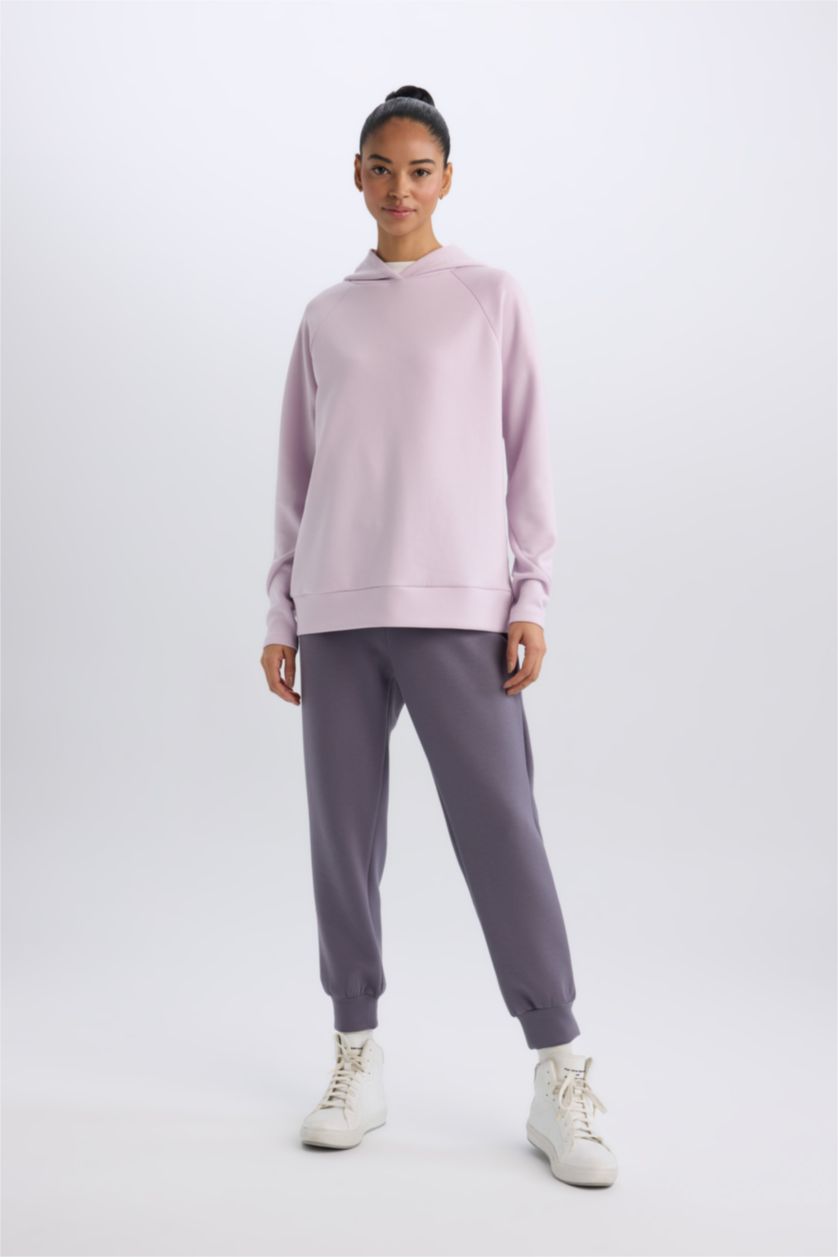 Kadın Lila Standart Fit Kapüşonlu Sporcu Sweatshirt
