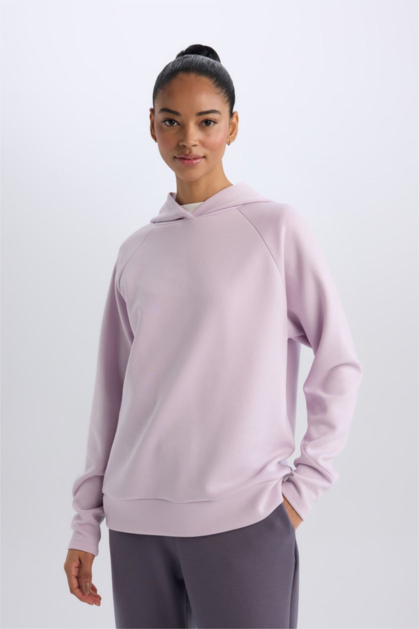 Kadın Lila Standart Fit Kapüşonlu Sporcu Sweatshirt
