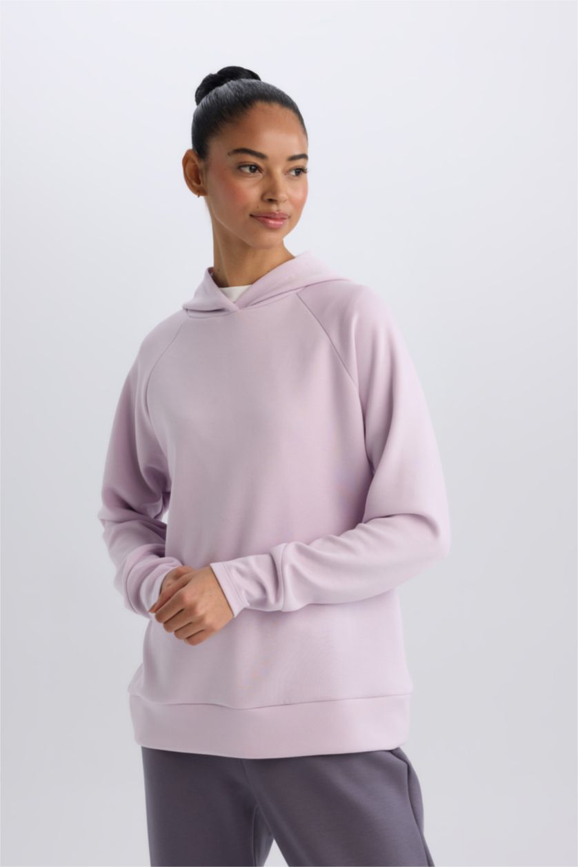 Kadın Lila Standart Fit Kapüşonlu Sporcu Sweatshirt