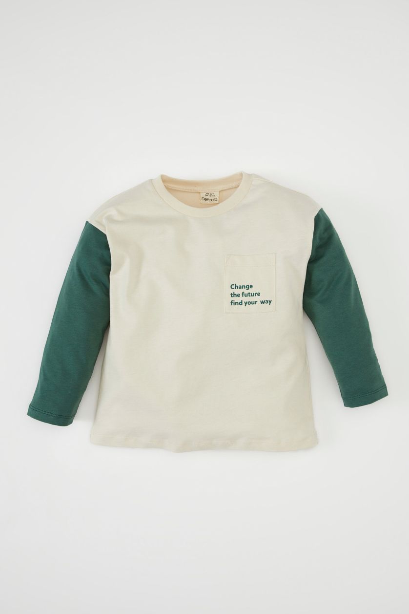 BABY BOY Light Stone Baby Boy Crew Neck Printed Long Sleeve T-Shirt