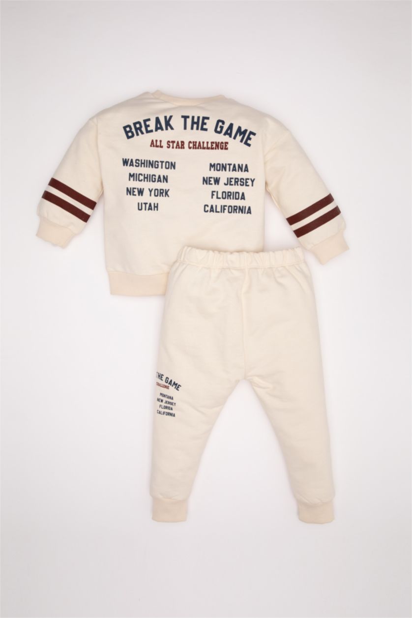 BABY BOY Light Stone Boy Baby Printed Sweatshirt Sweatpants 2 Piece Set
