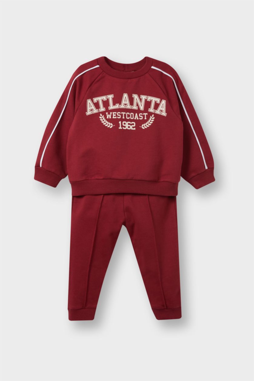 BABY BOY Bordeaux Baby Boy Printed Sweatshirt Sweatpants 2 Piece Set