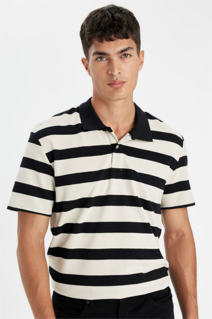 MAN Sand New Regular Fit Short Sleeve Polo Striped Shirt