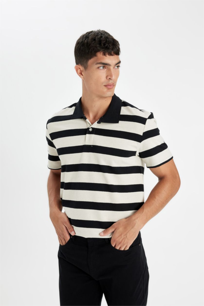 MAN Sand New Regular Fit Short Sleeve Polo Striped Shirt