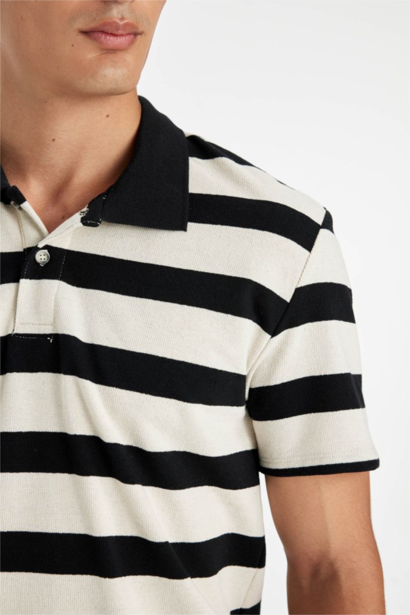 MAN Sand New Regular Fit Short Sleeve Polo Striped Shirt