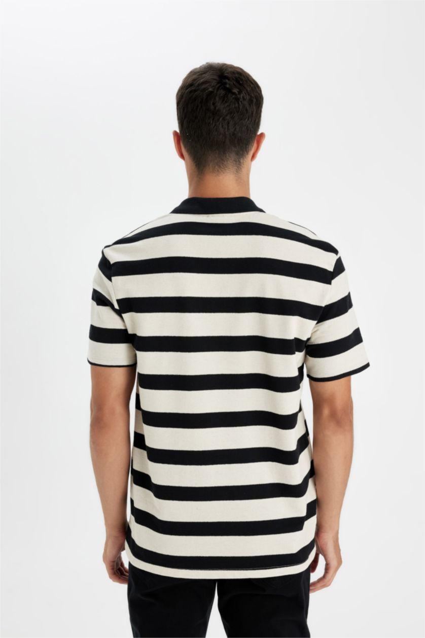 MAN Sand New Regular Fit Short Sleeve Polo Striped Shirt