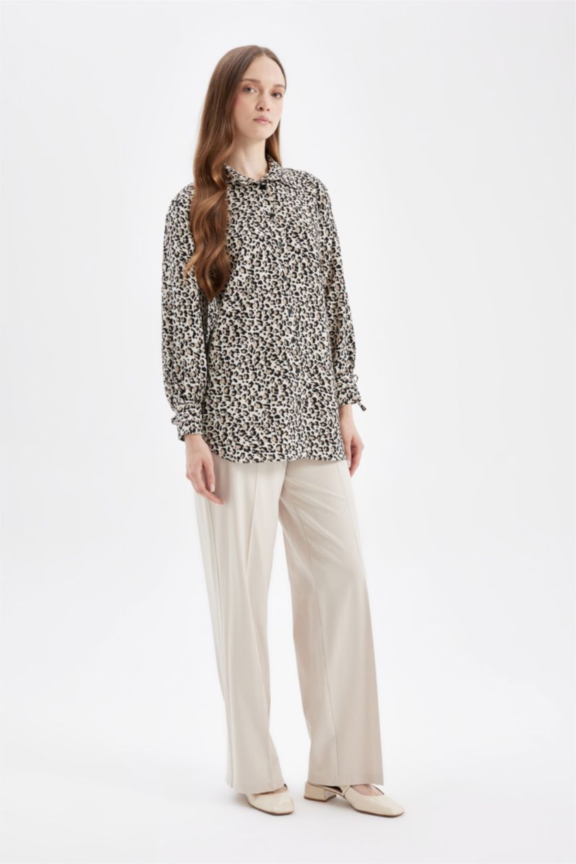 Woman Stone Relax Fit Shirt Collar Long Sleeve Tunic