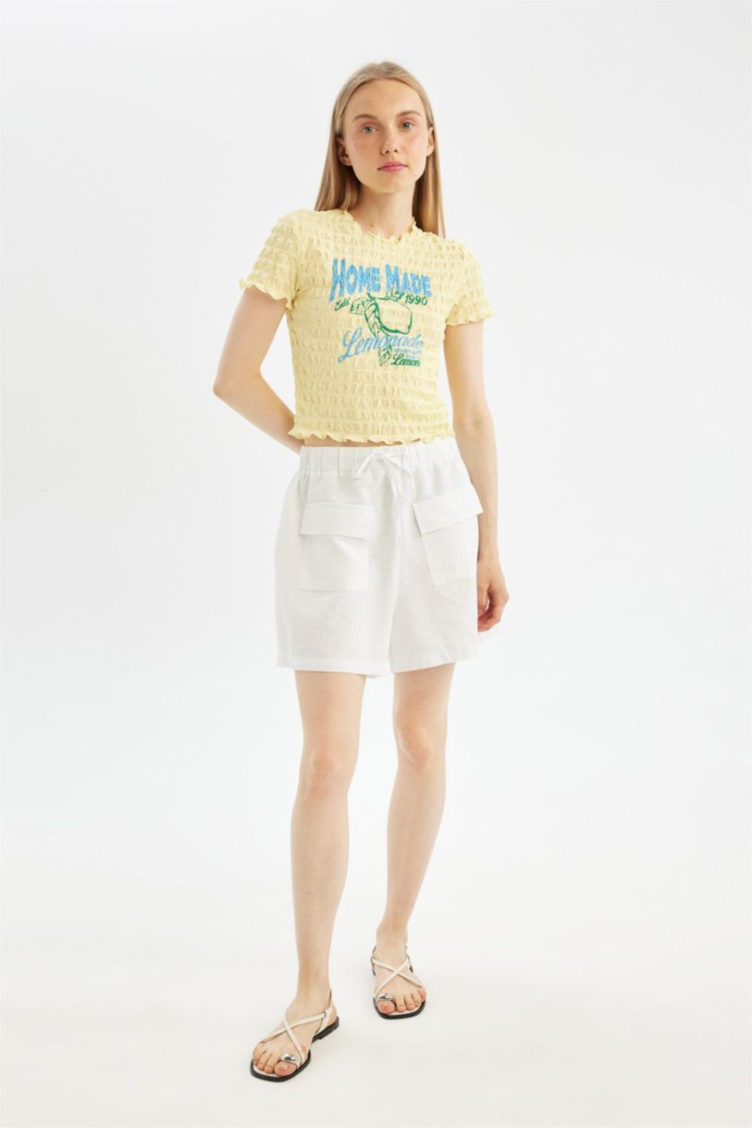 WOMAN Yellow Fitted Crew Neck Printed Short Sleeve T-Shirt