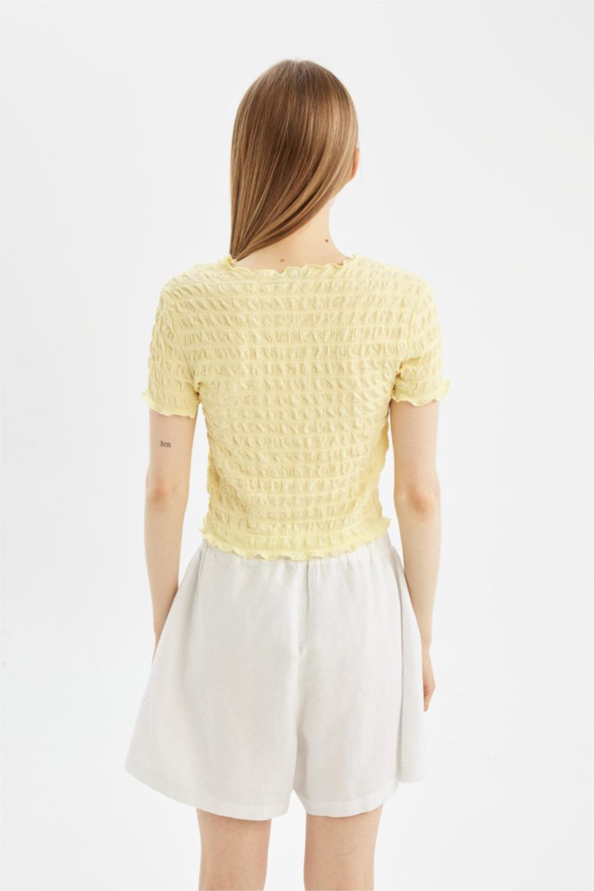 WOMAN Yellow Fitted Crew Neck Printed Short Sleeve T-Shirt