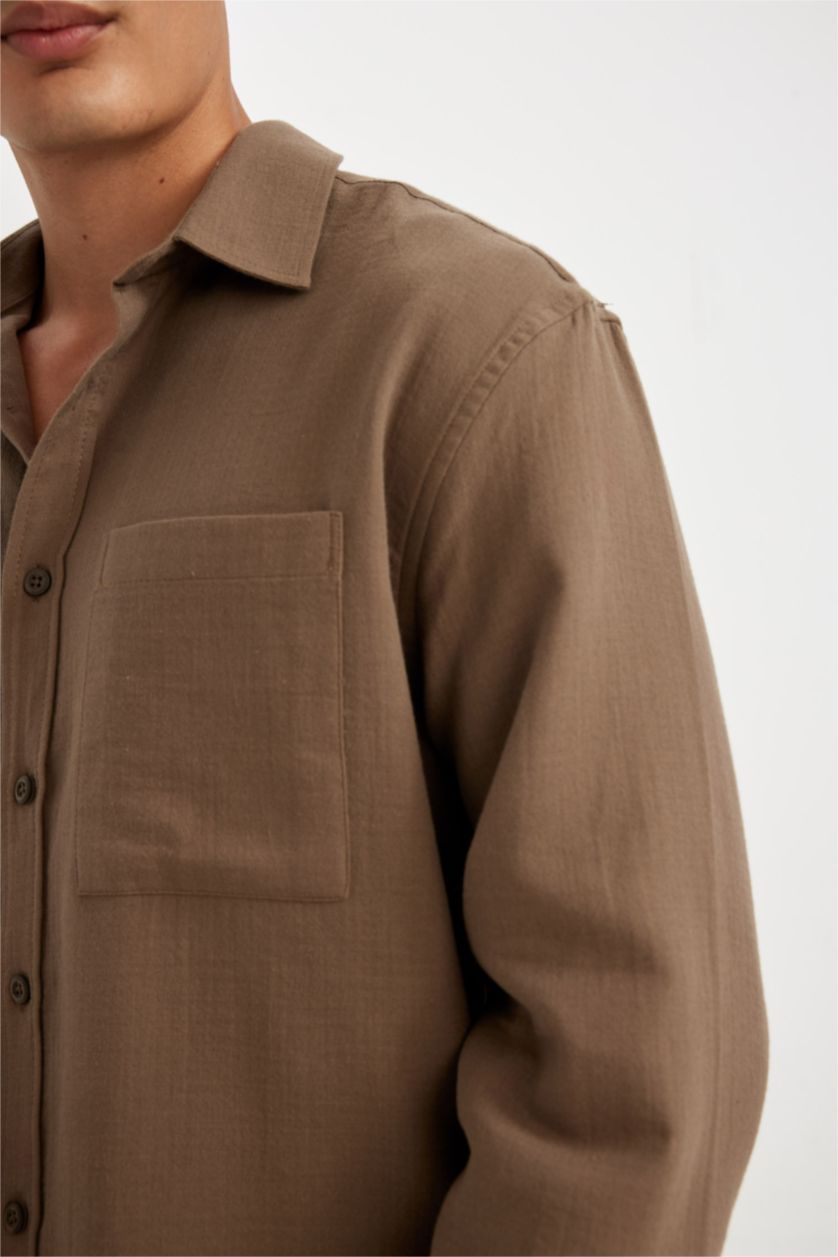 MAN Brown Regular Fit Polo Neck Cotton Shirt