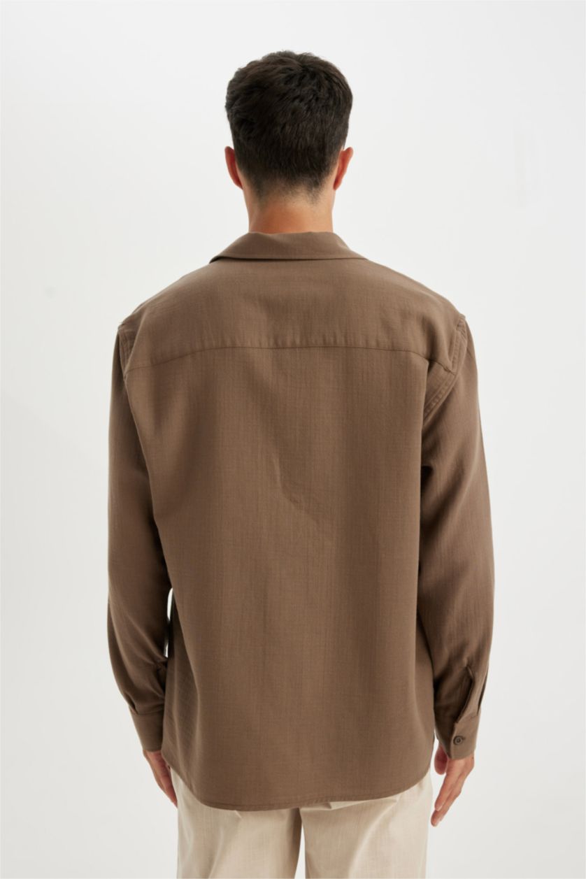 MAN Brown Regular Fit Polo Neck Cotton Shirt