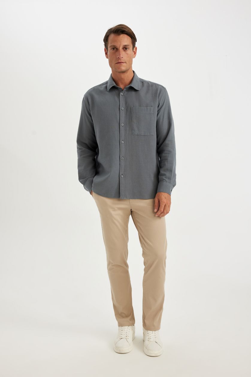 MAN Dark Grey Regular Fit Polo Neck Cotton Shirt