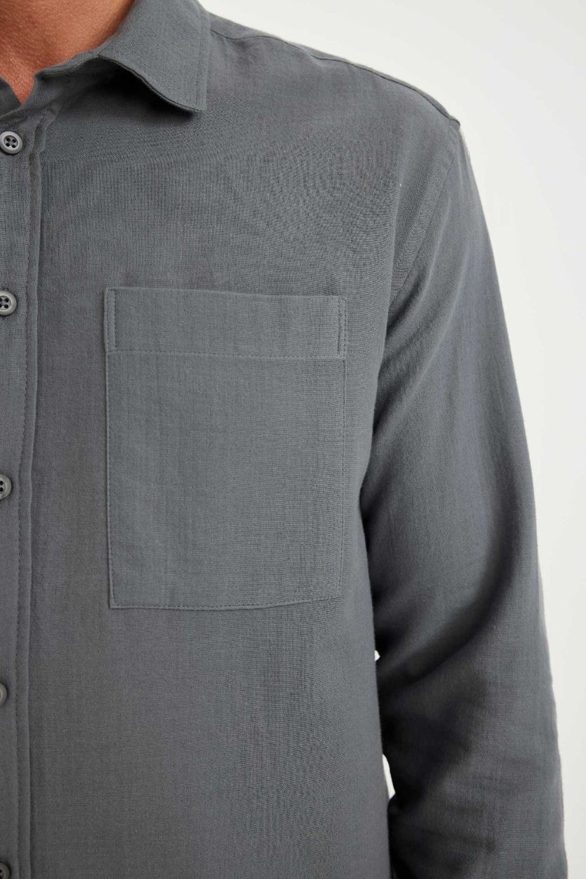 MAN Dark Grey Regular Fit Polo Neck Cotton Shirt