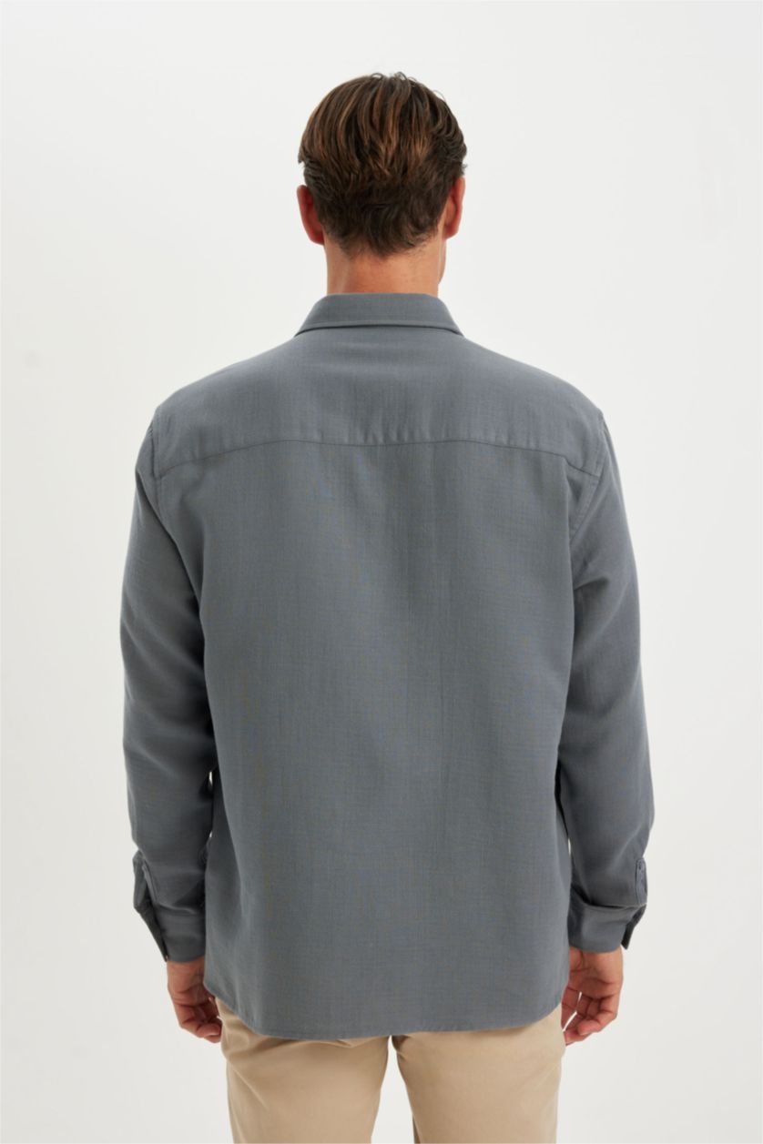 MAN Dark Grey Regular Fit Polo Neck Cotton Shirt