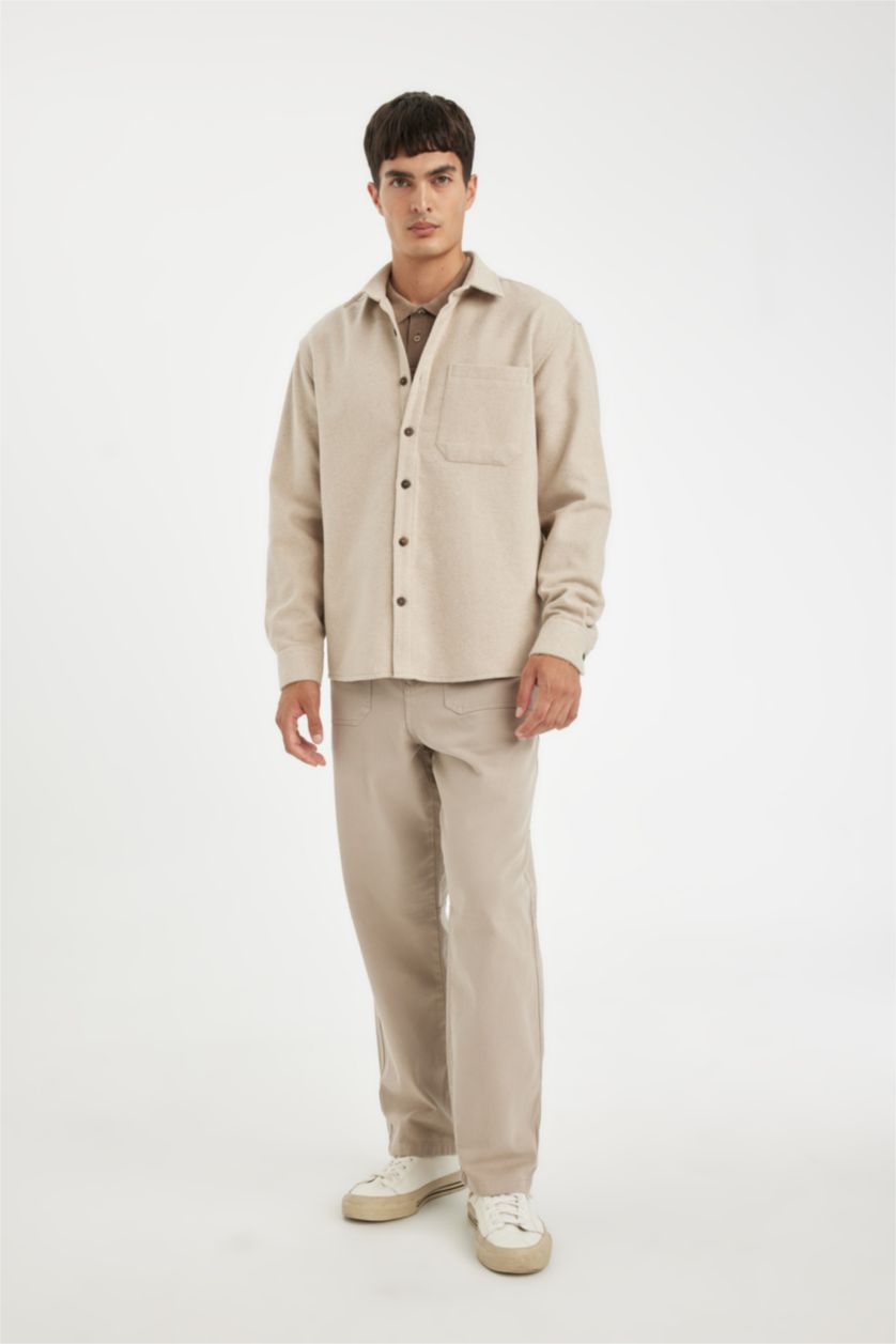 Ерлер Ашық Бежевый поло жаға Ұзын жеңді көйлек