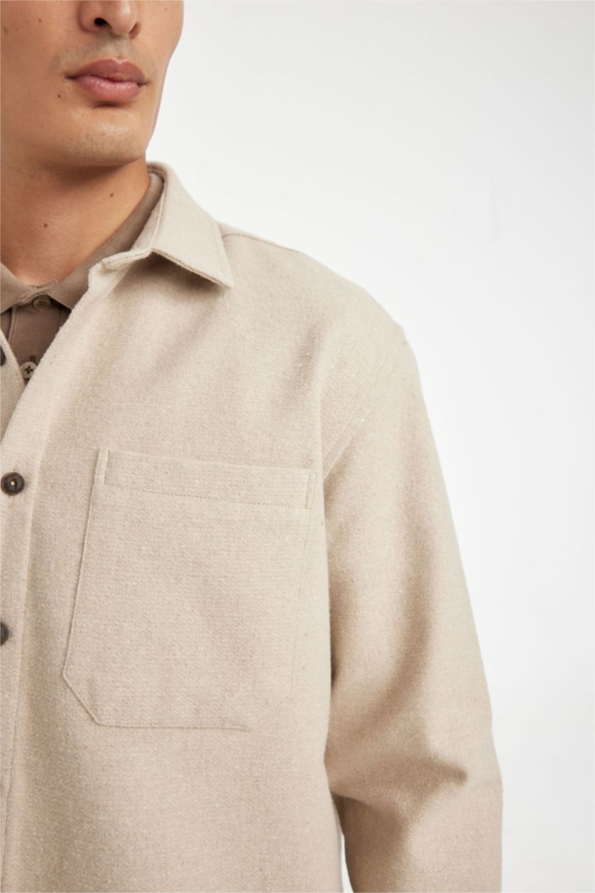 Ерлер Ашық Бежевый поло жаға Ұзын жеңді көйлек