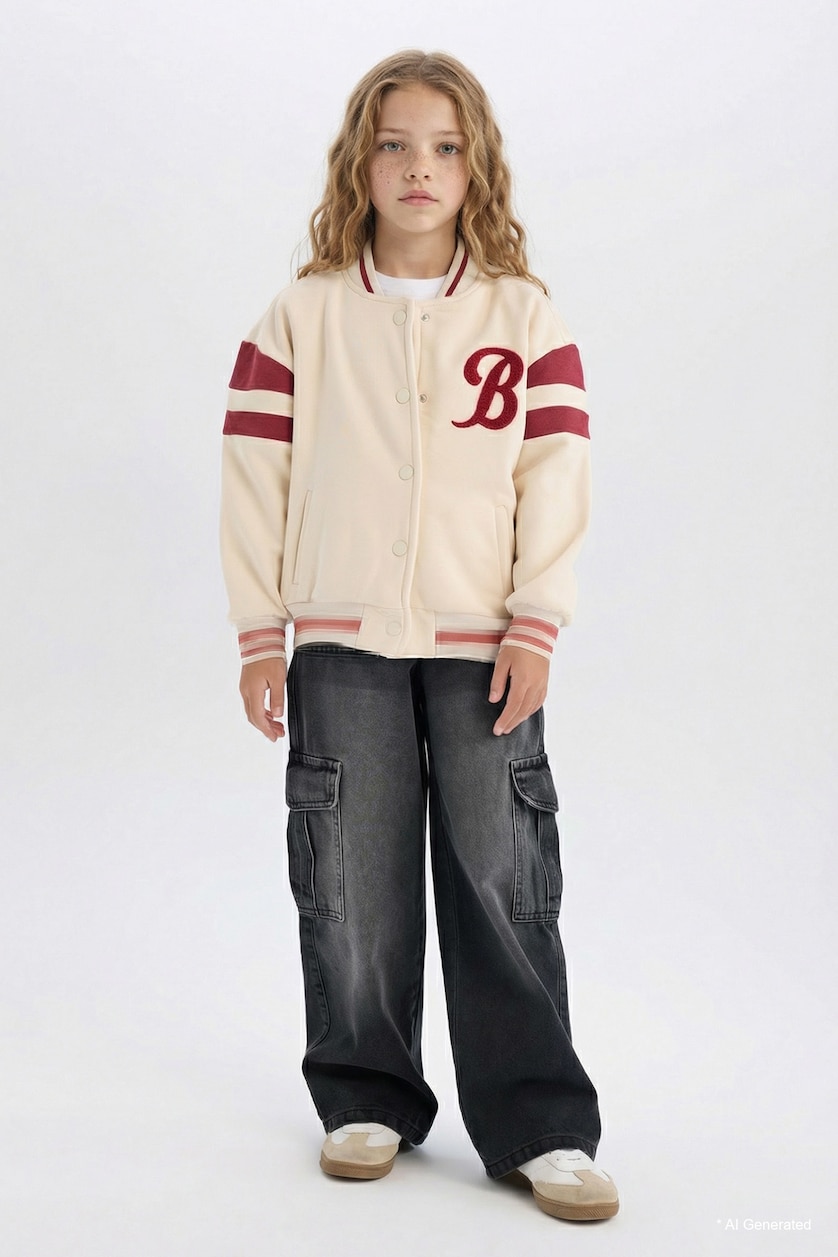 GIRLS & TEENS Light Stone كارديجان قماش سميك اوفر سايز