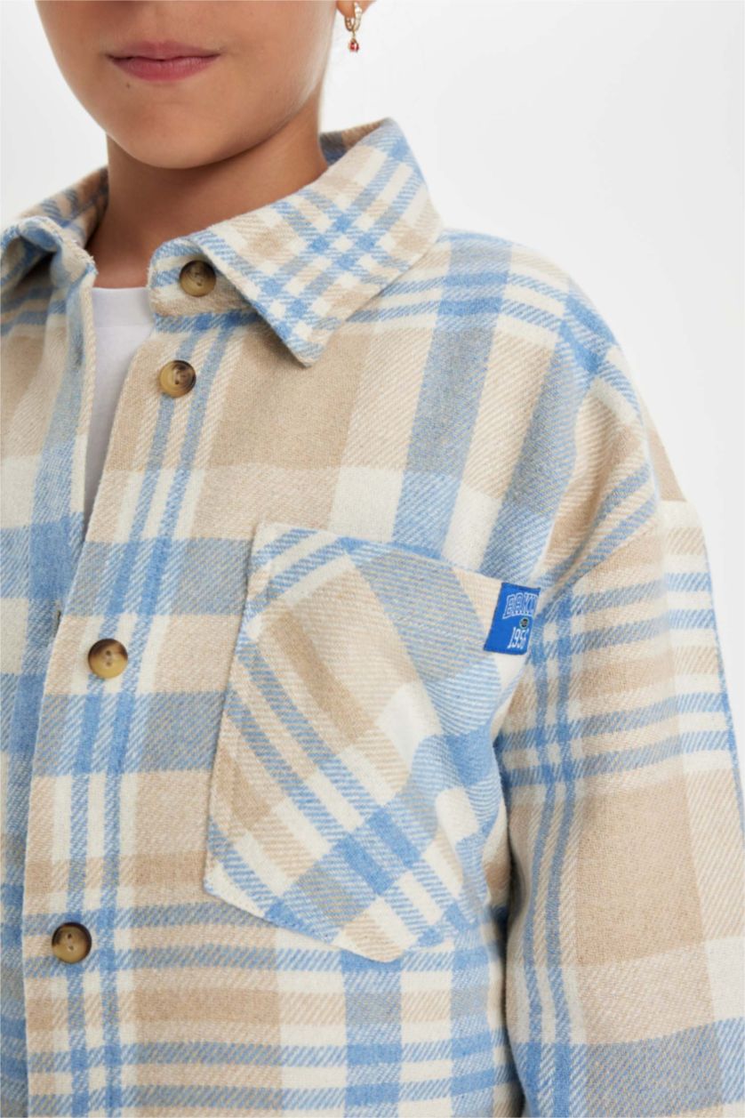 FILLES Bleu Chemise courte à manches longues à carreaux pour Fille