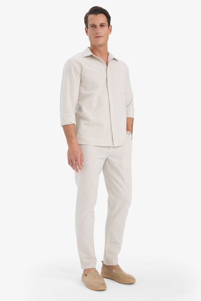 رجالي اللون الحجري بنطلون جوجر سليم فيت قطن ذو مظهر كتان